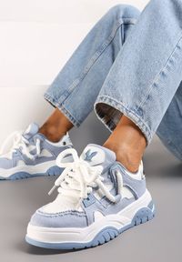Renee - Niebieskie Sneakersy na Niskiej Platformie z Grubymi Sznurówkami Nerisses. Kolor: niebieski. Obcas: na platformie