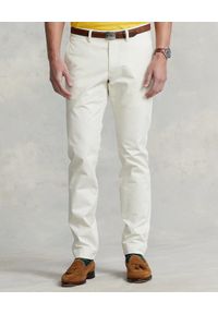 Ralph Lauren - RALPH LAUREN - Białe spodnie chino z logo. Kolor: biały. Materiał: tkanina, bawełna. Wzór: haft