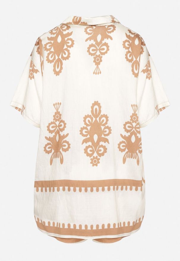 Born2be - Jasnobeżowy Komplet w Stylu Rustykalnym Koszula i Szorty Tosmire. Kolor: beżowy. Materiał: wiskoza, tkanina