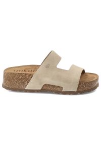 Klapki damskie Yokono, cholewka ze skóry naturalnej zamszowej z szerokim paskiem podeszwą korkową z wyściółką skórzaną, beżowe, Wiwi-260 Ser Crudo. Kolor: beżowy. Materiał: skóra, zamsz #6
