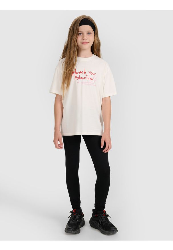 4f - 4F Legginsy dzianinowe dziewczęce - czarne 122 (6-7 lat). Okazja: na co dzień. Stan: podwyższony. Kolor: czarny. Materiał: dzianina. Wzór: gładki, ze splotem. Sezon: lato. Styl: casual, sportowy