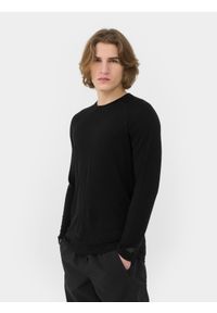 4f - Longsleeve trekkingowy z dodatkiem wełny Merino męski. Kolor: czarny. Materiał: wełna. Długość rękawa: długi rękaw