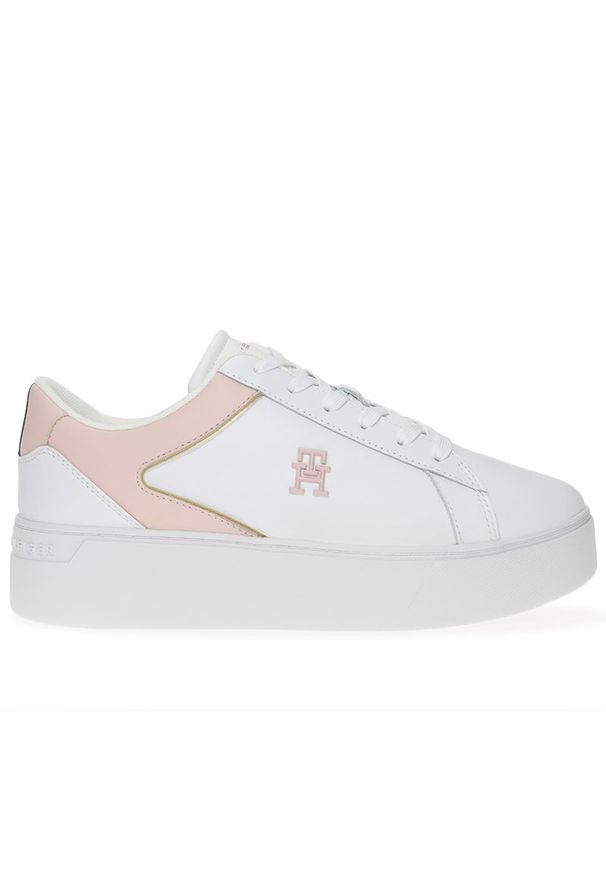 TOMMY HILFIGER - Buty damskie Tommy Hilfiger Platform Court FW0FW07910-0LB - białe. Zapięcie: sznurówki. Kolor: biały. Materiał: guma, skóra. Szerokość cholewki: normalna. Wzór: gładki. Obcas: na platformie