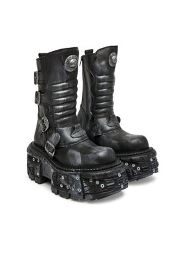 NEW ROCK Botki M-373SC-C1 Szary. Kolor: szary. Materiał: skóra. Styl: rockowy