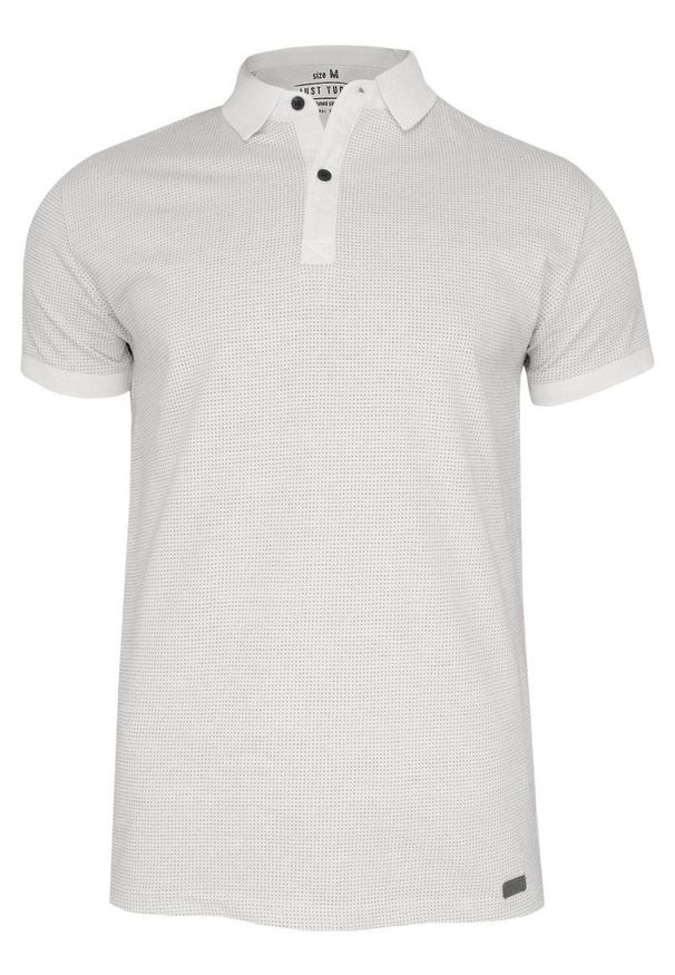 Biała Elegancka Koszulka Polo, Męska, Krótki Rękaw -Just Yuppi- T-shirt, w Czarne Kropki, Groszki. Okazja: na co dzień. Typ kołnierza: polo. Kolor: wielokolorowy, biały, czarny. Materiał: bawełna. Długość rękawa: krótki rękaw. Długość: krótkie. Wzór: kropki, grochy. Styl: elegancki