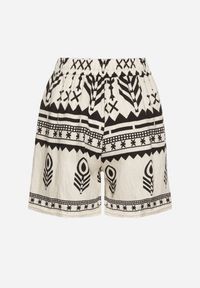 Born2be - Czarno-Kremowe Szorty z Wiskozy z Wysokim Stanem ze Wzorem w Stylu Etno Lunabella. Okazja: na co dzień. Stan: podwyższony. Kolor: czarny. Materiał: wiskoza. Styl: etno #4