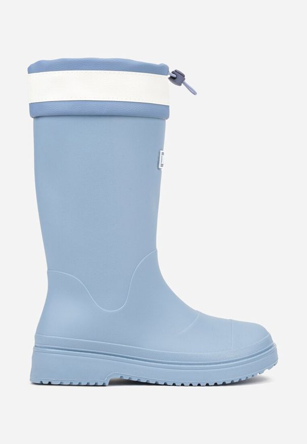 Born2be - Niebieskie Kalosze ze Ściąganą Cholewką i Napisem Oveslia. Okazja: na co dzień. Kolor: niebieski. Materiał: jeans. Szerokość cholewki: normalna. Wzór: napisy. Sezon: wiosna. Styl: casual, klasyczny