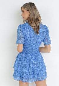 Born2be - Niebieska Taliowana Sukienka Mini z Głębokim Dekoltem i Gumkami w Pasie Neetho. Kolor: niebieski. Długość rękawa: krótki rękaw. Sezon: wiosna, lato. Długość: mini #4