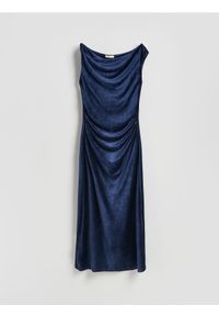 Reserved - Welurowa sukienka maxi - granatowy. Kolor: niebieski. Materiał: welur. Typ sukienki: proste. Długość: maxi #1