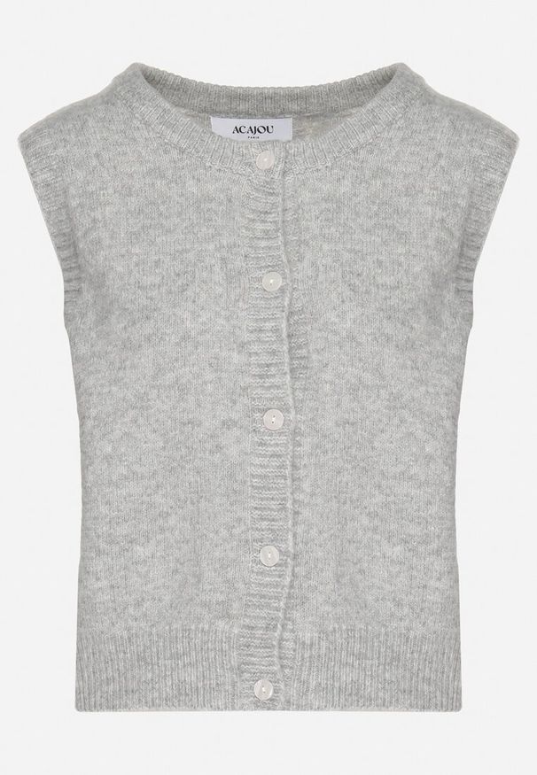 Born2be - Jasnoszara Rozpinana Kamizelka z Wełną Eravina. Okazja: na co dzień. Kolor: szary. Materiał: wełna. Styl: klasyczny, elegancki, casual