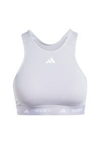 Adidas - Biustonosz Techfit Medium-Support High-Neck. Kolor: szary. Materiał: materiał. Technologia: Techfit (Adidas). Sport: fitness