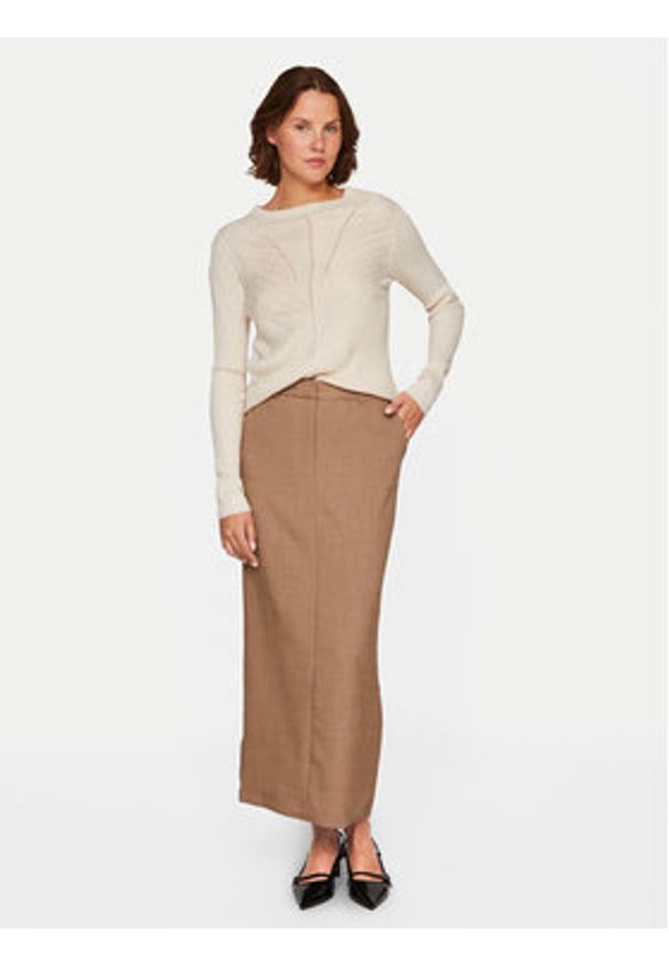 Vila Sweter Olina 14098889 Beżowy Regular Fit. Kolor: beżowy. Materiał: syntetyk