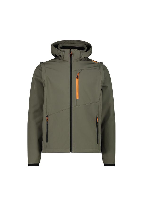 Kurtka męska turystyczna CMP 33A1827. Typ kołnierza: kaptur. Kolor: zielony. Materiał: softshell. Sport: turystyka piesza