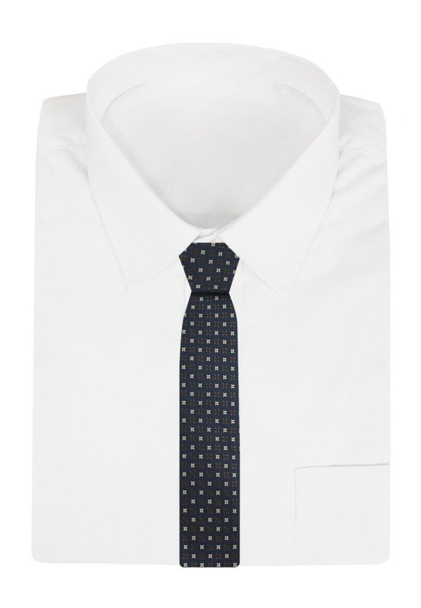 Krawat Męski - Angelo di Monti - Granatowy, Groszki. Kolor: niebieski. Materiał: tkanina. Wzór: grochy. Styl: elegancki, wizytowy