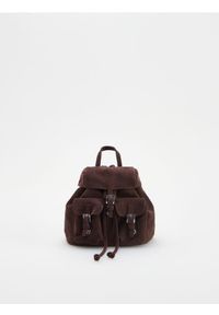 Reserved - Zamszowy plecak z kieszeniami - ciemnobrązowy. Kolor: brązowy. Materiał: zamszowe. Styl: klasyczny #1