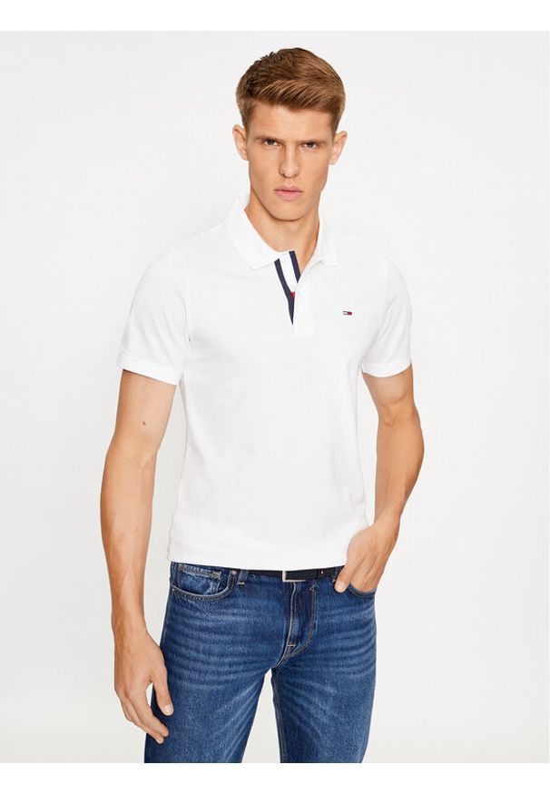 Tommy Jeans Polo Placket DM0DM15370 Biały Slim Fit. Typ kołnierza: polo. Kolor: biały. Materiał: bawełna