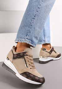 Renee - Brązowe Sneakersy na Koturnie z Metalicznym Zdobieniem Phephone. Kolor: brązowy. Wzór: aplikacja. Obcas: na koturnie #1
