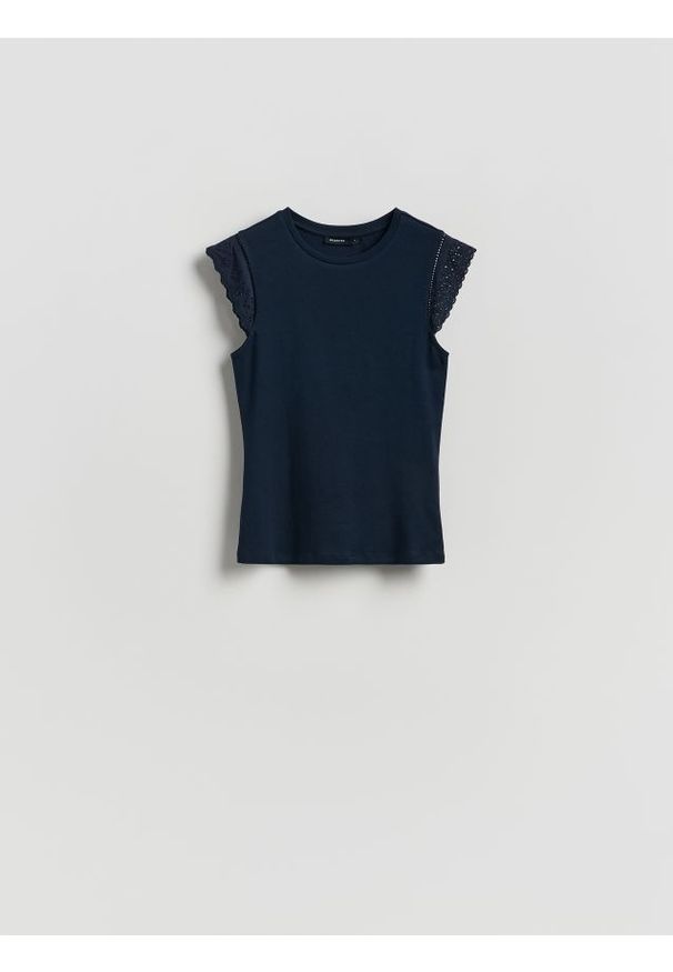 Reserved - Bawełniana bluzka - granatowy. Kolor: niebieski. Materiał: bawełna