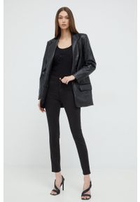 Guess spodnie damskie kolor czarny dopasowane medium waist. Kolor: czarny. Materiał: tkanina #2