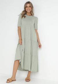 Born2be - Miętowa Sukienka Bawełniana Ulrika. Okazja: na co dzień, na randkę. Typ kołnierza: kołnierz z falbankami. Kolor: miętowy. Wzór: gładki. Materiał: bawełna. Długość rękawa: krótki rękaw. Sezon: wiosna, lato. Styl: casual, klasyczny. Długość: maxi #1