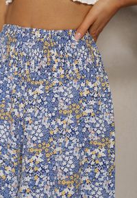 Renee - Niebieskie Szerokie Spodnie Culotte High Waist z Gumką w Talii Vikiisona. Stan: podwyższony. Kolor: niebieski. Styl: elegancki