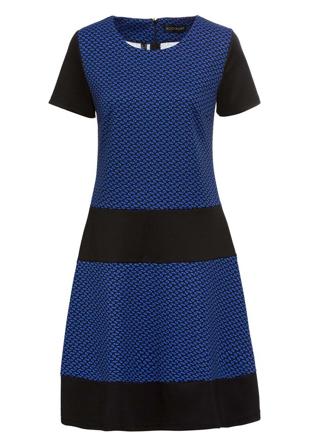 Sukienka z dżerseju bonprix czarno-niebieski z nadrukiem. Kolor: czarny. Materiał: jersey. Wzór: nadruk. Styl: elegancki