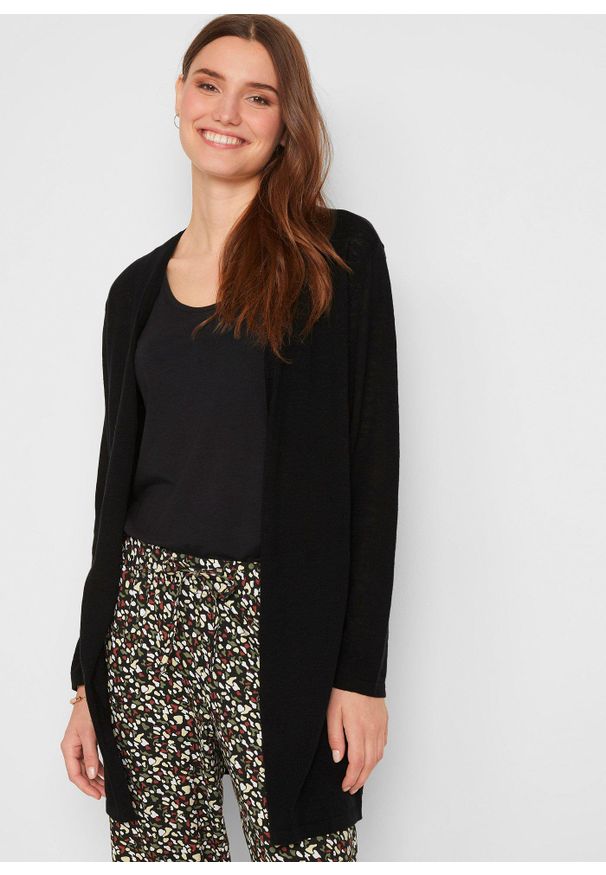 bonprix - Długi sweter bez zapięcia. Kolor: czarny. Długość: długie