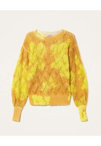 TwinSet - TWINSET - Ażurowy sweter w kwiatowy print. Kolor: żółty. Materiał: prążkowany. Wzór: ażurowy, kwiaty, nadruk #2