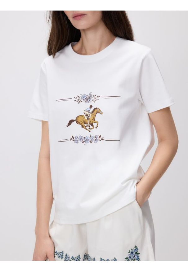 Reserved - Bawełniany t-shirt z nadrukiem - biały. Kolor: biały. Materiał: bawełna. Wzór: nadruk