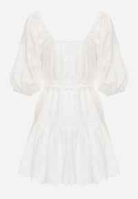 Born2be - Biała Sukienka Daphlenia. Okazja: na co dzień. Kolor: biały. Materiał: bawełna. Wzór: aplikacja. Styl: casual, klasyczny #8