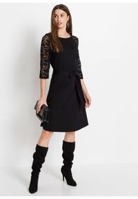 bonprix - Sukienka z dżerseju. Kolor: czarny. Materiał: jersey, koronka #1