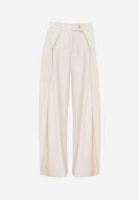 Renee - Beżowe Garniturowe Spodnie High Waist Wide Leg z Zakładkami w Pasie Philisia. Stan: podwyższony. Kolor: beżowy. Styl: elegancki #4