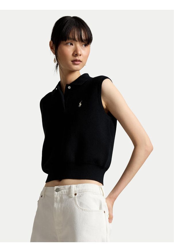 Polo Ralph Lauren Sweter 211970666002 Czarny Regular Fit. Typ kołnierza: polo. Kolor: czarny. Materiał: bawełna
