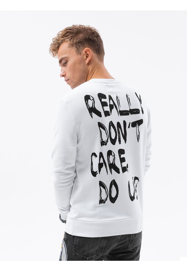 Biała bluza Ombre Clothing bez kaptura, z nadrukiem
