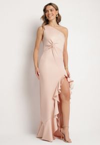 Born2be - Różowa Sukienka Asymetryczna z Ozdobną Falbaną Lunorilla. Kolor: różowy. Typ sukienki: asymetryczne #4