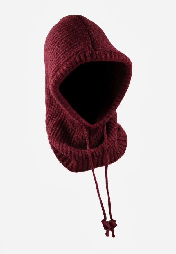 Renee - Bordowa Czapka Balaclava z Wełną i Ściągaczami Linobra. Kolor: czerwony. Materiał: wełna