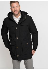 bonprix - Ocieplana parka pikowana z naszywanymi kieszeniami i odpinanym kapturem. Kolor: czarny. Materiał: prążkowany. Wzór: gładki. Sezon: zima #1