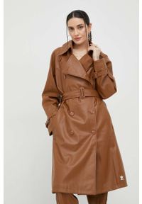 adidas Originals płaszcz damski kolor brązowy przejściowy. Kolor: brązowy. Materiał: materiał. Długość rękawa: raglanowy rękaw. Styl: klasyczny #5