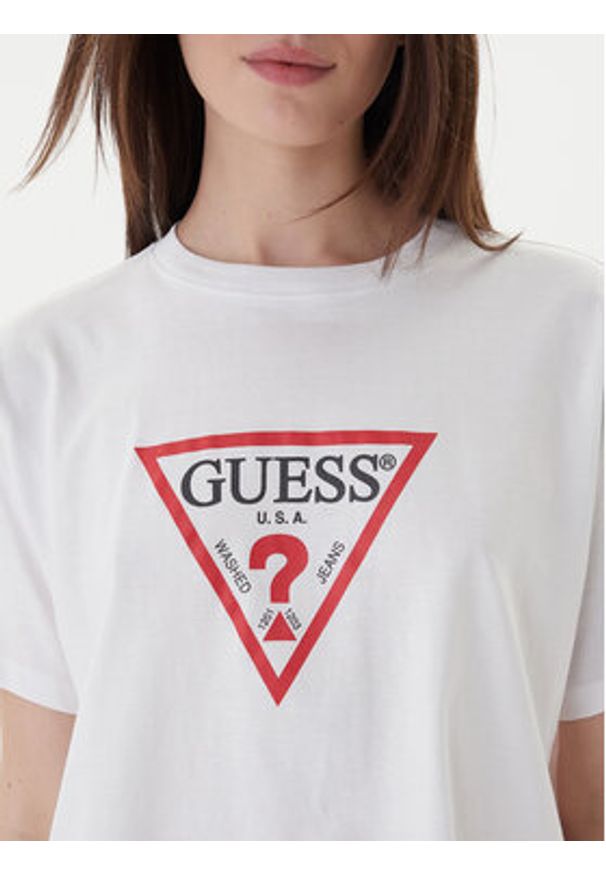 Guess Jeans T-Shirt W4YI73 K8HM0 Biały Boxy Fit. Kolor: biały. Materiał: bawełna