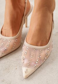 Renee - Złote Sandały Slingback na Szpilce z Siateczki Zdobione Cyrkoniami Lilinyra. Nosek buta: szpiczasty. Kolor: złoty. Materiał: skóra. Wzór: aplikacja. Obcas: na szpilce. Styl: elegancki #7