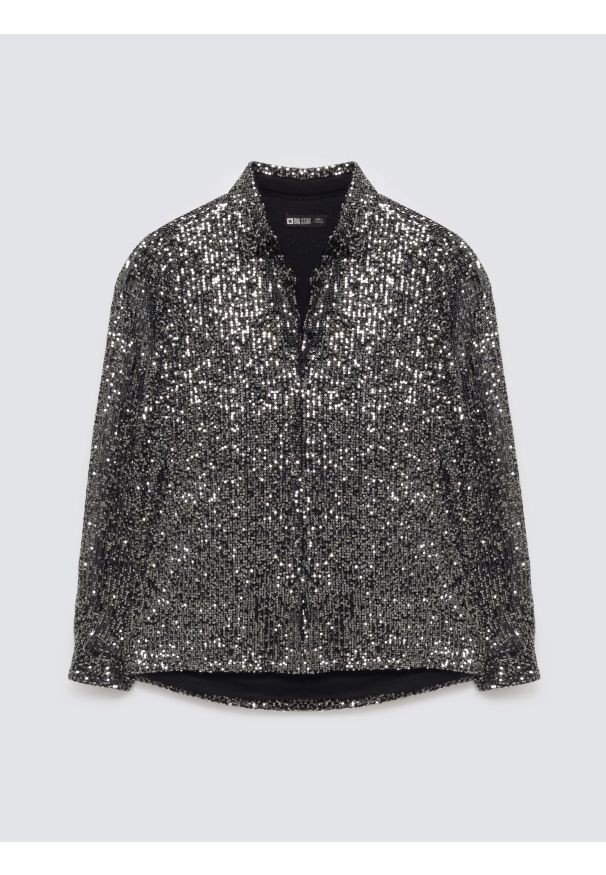 Big-Star - Koszula damska cekinowa srebrna Solea 904. Kolor: srebrny. Materiał: materiał. Długość rękawa: długi rękaw. Długość: długie. Styl: elegancki, klasyczny