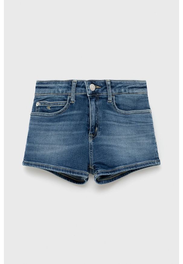 Calvin Klein Jeans szorty jeansowe dziecięce gładkie regulowana talia. Kolor: niebieski. Materiał: bawełna, denim. Wzór: gładki