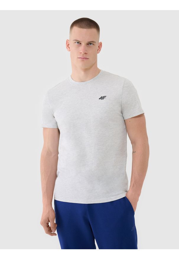 4f - 4F T-shirt regular gładki męski - szary M. Okazja: na co dzień. Kolor: szary. Materiał: bawełna, dzianina, jersey. Długość rękawa: krótki rękaw. Długość: krótkie. Wzór: gładki. Styl: klasyczny, casual, sportowy