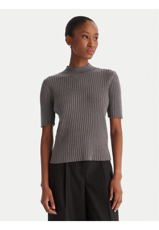 ACCESS FASHION Sweter 54-8046 Szary Slim Fit. Kolor: szary. Materiał: syntetyk