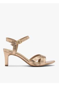 Ryłko - Złote sandały damskie na obcasie. Zapięcie: sprzączka. Kolor: szary. Materiał: skóra. Obcas: na obcasie. Styl: street. Wysokość obcasa: średni #1
