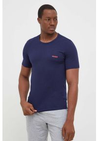 Hugo - HUGO t-shirt bawełniany 3-pack kolor granatowy z nadrukiem. Kolor: niebieski. Materiał: bawełna. Długość rękawa: krótki rękaw. Długość: krótkie. Wzór: nadruk #2