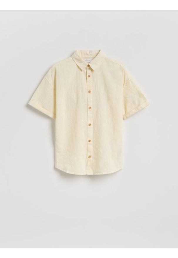 Reserved - Koszula z lnem - jasnożółty. Kolor: żółty. Materiał: len