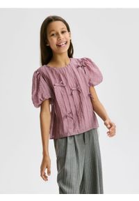 Reserved - Bluzka z kokardkami - jasnofioletowy. Typ kołnierza: kokarda. Kolor: fioletowy. Długość: krótkie #1