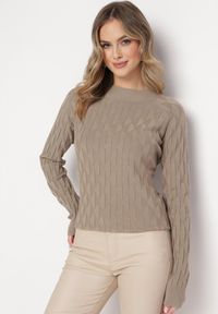 Born2be - Beżowy Klasyczny Sweter z Półgolfem Nordda. Kolor: beżowy. Materiał: bawełna. Styl: klasyczny #2