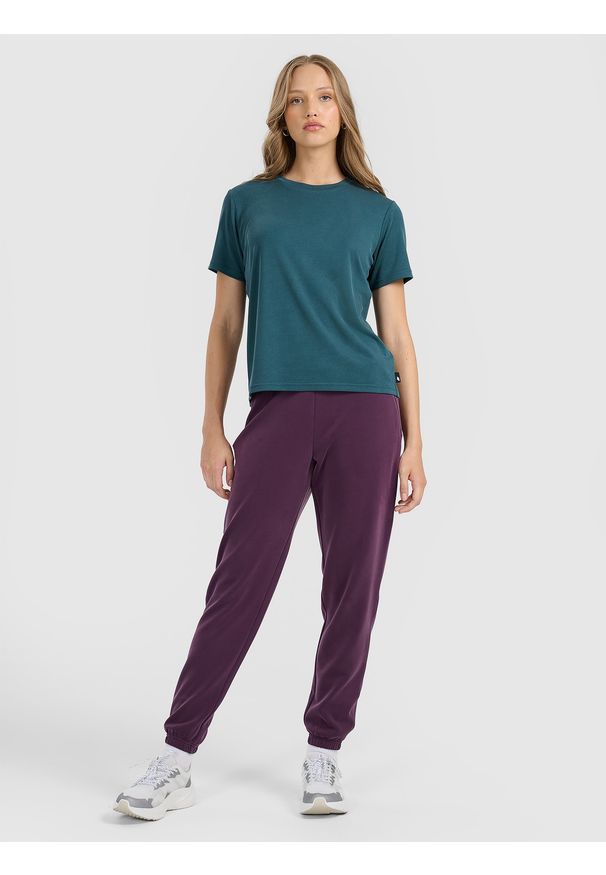 4f - 4F T-shirt z prążkowanej dzianiny z modalem damski - turkusowy M. Okazja: na co dzień. Kolor: turkusowy. Materiał: prążkowany, dzianina. Styl: casual